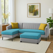 Neyami LHS 4 Seater with Ottoman L Shape Sofa Set for Living Room (Turquise Grey) Premium Fabric Sofa Set