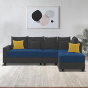 Inclair RHS 6 Seater L Shape Sofa Set for Living Room (Blue Black Fabric) Premium Fabric Sofa