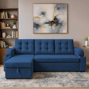 Casaliving Grance LHS 4 Seater Corner Sofa Cum Bed for Living Room with Storage (Blue Fabric) Premium Fabric Sofa