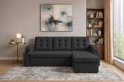 Grance LHS 4 Seater Corner Sofa Cum Bed for Living Room (Black Fabric) Premium Fabric Sofa