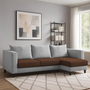 Mikasa 4 Seater RHS L Shape Sofa Set for Living Room (Brown Grey Fabric) Premium Fabric Sofa Set for Living Room