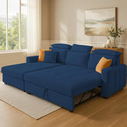 Casaliving Gagnon LHS 4 Seater L Shape Corner Sofa Cum Bed for Living Room (Blue Fabric) Premium Fabric Sofa