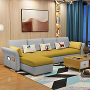 Ventos LHS 6 Seater L Shape Sofa Set for Living Room (Yellow Grey) Premium Velvet Fabric