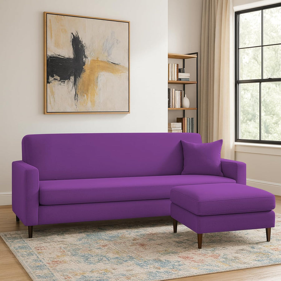 Valkyrie 4 Seater L Shape Convertible Sofa Set for Living Room, 3 Seater & Ottoman Modular Sectional Couch for Small Space (Purple Colour) Fabric