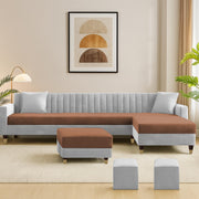 Casaliving Garcia 8 Seater RHS L Shape Sofa Set with Ottoman & 2 Puffy for Living Room (Grey Colour Fabric) Premium Fabric Sofa