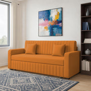 Cameron 3 Seater Sofa Cum Bed for Living Room (Orange Fabric) Premium Fabric Sofa