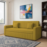Cameron 3 Seater Sofa Cum Bed for Living Room (Yellow Fabric) Premium Fabric Sofa