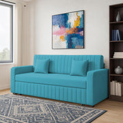 Cameron 3 Seater Sofa Cum Bed for Living Room (Turquise Fabric) Premium Fabric Sofa