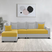 Inclair LHS 6 Seater L Shape Sofa Set for Living Room (Yellow Grey Fabric) Premium Fabric Sofa