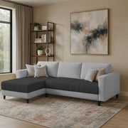 Oslo 4 Seater LHS L Shape Sofa Set for Living Room (Black Grey Fabric) Premium Fabric Sofa Set for Living Room