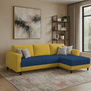 Oslo 4 Seater RHS L Shape Sofa Set for Living Room (Blue Yellow Fabric) Premium Fabric Sofa Set for Living Room