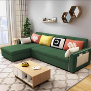 Denis 5 Seater L Shape Sofa Set for Living Room (Green Fabric) Premium Fabric Sofa