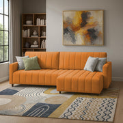 Netlie 4 Seater RHS L Shape Sofa Set for Living Room (Orange Fabric) Premium Fabric Sofa Set for Living Room