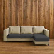 Mikasa 4 Seater RHS L Shape Sofa Set for Living Room (Cream Black Fabric) Premium Fabric Sofa Set for Living Room