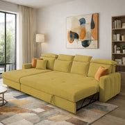 Gagnon LHS 6 Seater L Shape Corner Sofa Cum Bed for Living Room (Yellow Fabric) Premium Fabric Sofa