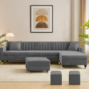 Casaliving Garcia 8 Seater RHS L Shape Sofa Set with Ottoman & 2 Puffy for Living Room (Grey Colour Fabric) Premium Fabric Sofa