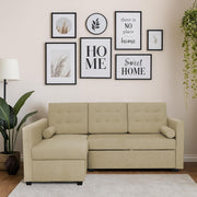 Megan LHS 4 Seater L Shaped Sofa Cum Bed for Living Room (Cream Fabric) Premium Fabric Sofa