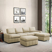 Rone 6 Seater L-Shaped & U-Shaped Sofas Set for Living Room – (Cream Colour Fabric) Premium Comfort Sofa
