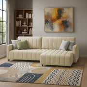 Netlie 4 Seater RHS L Shape Sofa Set for Living Room (Cream Fabric) Premium Fabric Sofa Set for Living Room