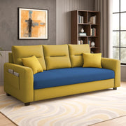 Evona 3 Seater Sofa Set for Living Room (Blue Yellow Colour Fabric) Premium Fabric Sofa