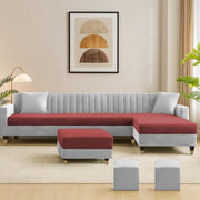 Casaliving Garcia 8 Seater RHS L Shape Sofa Set with Ottoman & 2 Puffy for Living Room (Grey Colour Fabric) Premium Fabric Sofa