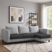 Mikasa 4 Seater RHS L Shape Sofa Set for Living Room (Black Grey Fabric) Premium Fabric Sofa Set for Living Room