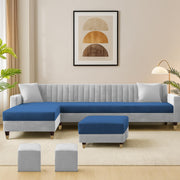 Casaliving Garcia 8 Seater RHS L Shape Sofa Set with Ottoman & 2 Puffy for Living Room (Grey Colour Fabric) Premium Fabric Sofa