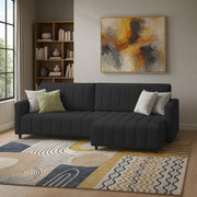 Netlie 4 Seater RHS L Shape Sofa Set for Living Room (Black Fabric) Premium Fabric Sofa Set for Living Room