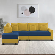 Inclair LHS 6 Seater L Shape Sofa Set for Living Room (Blue Yellow Fabric) Premium Fabric Sofa
