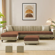 Casaliving Garcia 8 Seater RHS L Shape Sofa Set with Ottoman & 2 Puffy for Living Room (Grey Colour Fabric) Premium Fabric Sofa