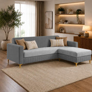 Casaliving Daxos 4 Seater L Shape Sofa Set with Movable Ottoman | Flexible Left or Right Layout | Cozy Velvet Fabric | Soft Touch Seating | Modern Designer Sofa for Living Room (Black)