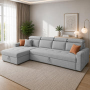 Casaliving Gagnon LHS 4 Seater L Shape Corner Sofa Cum Bed for Living Room with Storage (Black Fabric) Premium Fabric Sofa Cum Bed