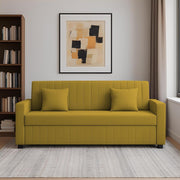 Cameron 3 Seater Sofa Cum Bed for Living Room (Yellow Fabric) Premium Fabric Sofa