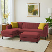 Neyami LHS 4 Seater with Ottoman L Shape Sofa Set for Living Room (Maroon) Premium Fabric Sofa Set
