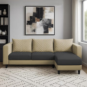 Mikasa 4 Seater RHS L Shape Sofa Set for Living Room (Cream Black Fabric) Premium Fabric Sofa Set for Living Room