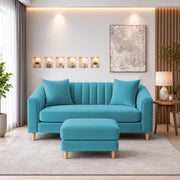 Casaliving Doraldo 2 Seater with Ottoman Sofa Set for Living Room (Black Colour) Premium Fabric Sofa Set