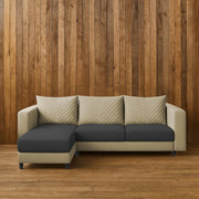 Mikasa 4 Seater LHS L Shape Sofa Set for Living Room (Cream Black Fabric) Premium Fabric Sofa Set for Living Room