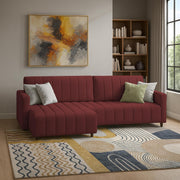 Netlie 4 Seater LHS L Shape Sofa Set for Living Room (Maroon Fabric) Premium Fabric Sofa Set for Living Room