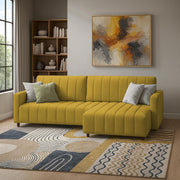 Netlie 4 Seater RHS L Shape Sofa Set for Living Room (Yellow Fabric) Premium Fabric Sofa Set for Living Room