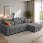 Casaliving Gagnon LHS 4 Seater L Shape Corner Sofa Cum Bed for Living Room with Storage (Black Fabric) Premium Fabric Sofa Cum Bed
