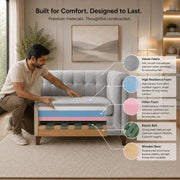 Casaliving Fento 3 Seater Sofa Set for Living Room, 3 Seater (Black) Colour Premium Velvet Fabric Sofa