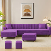Casaliving Garcia 8 Seater RHS L Shape Sofa Set with Ottoman & 2 Puffy for Living Room (Grey Colour Fabric) Premium Fabric Sofa