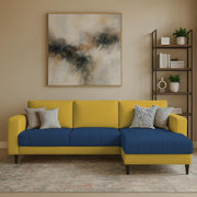 Oslo 4 Seater RHS L Shape Sofa Set for Living Room (Blue Yellow Fabric) Premium Fabric Sofa Set for Living Room