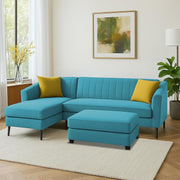 Neyami LHS 4 Seater with Ottoman L Shape Sofa Set for Living Room (Turquise) Premium Fabric Sofa Set