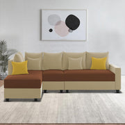 Inclair LHS 6 Seater L Shape Sofa Set for Living Room (Cream Brown Fabric) Premium Fabric Sofa