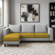 Mikasa 4 Seater LHS L Shape Sofa Set for Living Room (Yellow Grey Fabric) Premium Fabric Sofa Set for Living Room