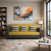 Kaven 3 Seater Sofa Set for Living Room (Yellow Grey Colour Fabric) Premium Fabric Sofa