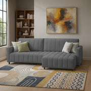 Netlie 4 Seater RHS L Shape Sofa Set for Living Room (Dark Grey Fabric) Premium Fabric Sofa Set for Living Room