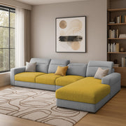 Orion RHS 6 Seater L Shape Sofa Set for Living Room (Yellow Grey Colour) Premium Fabric Sofa
