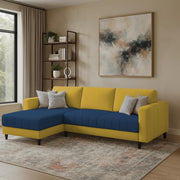 Oslo 4 Seater LHS L Shape Sofa Set for Living Room (Blue Yellow Fabric) Premium Fabric Sofa Set for Living Room